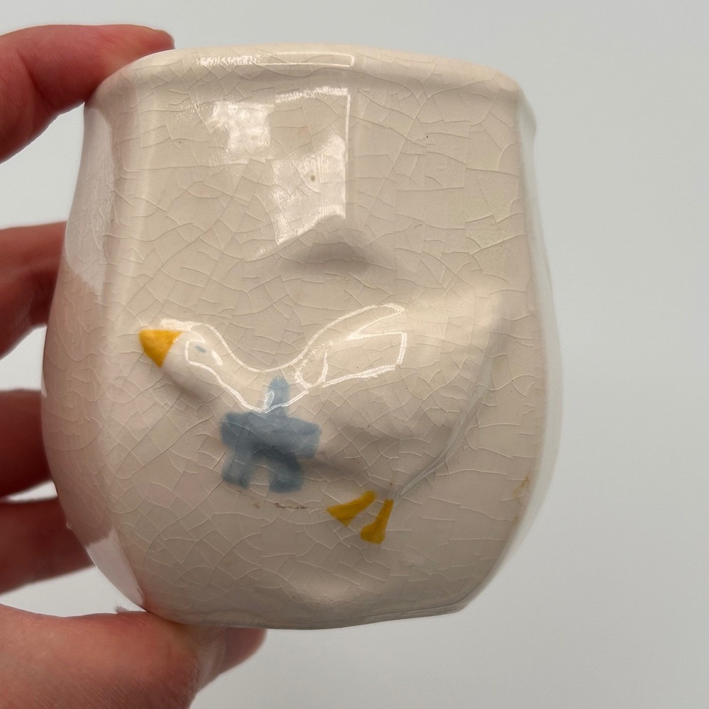 Goose Ceramic Cup‎ Container Cream Vintage Crackle Glaze